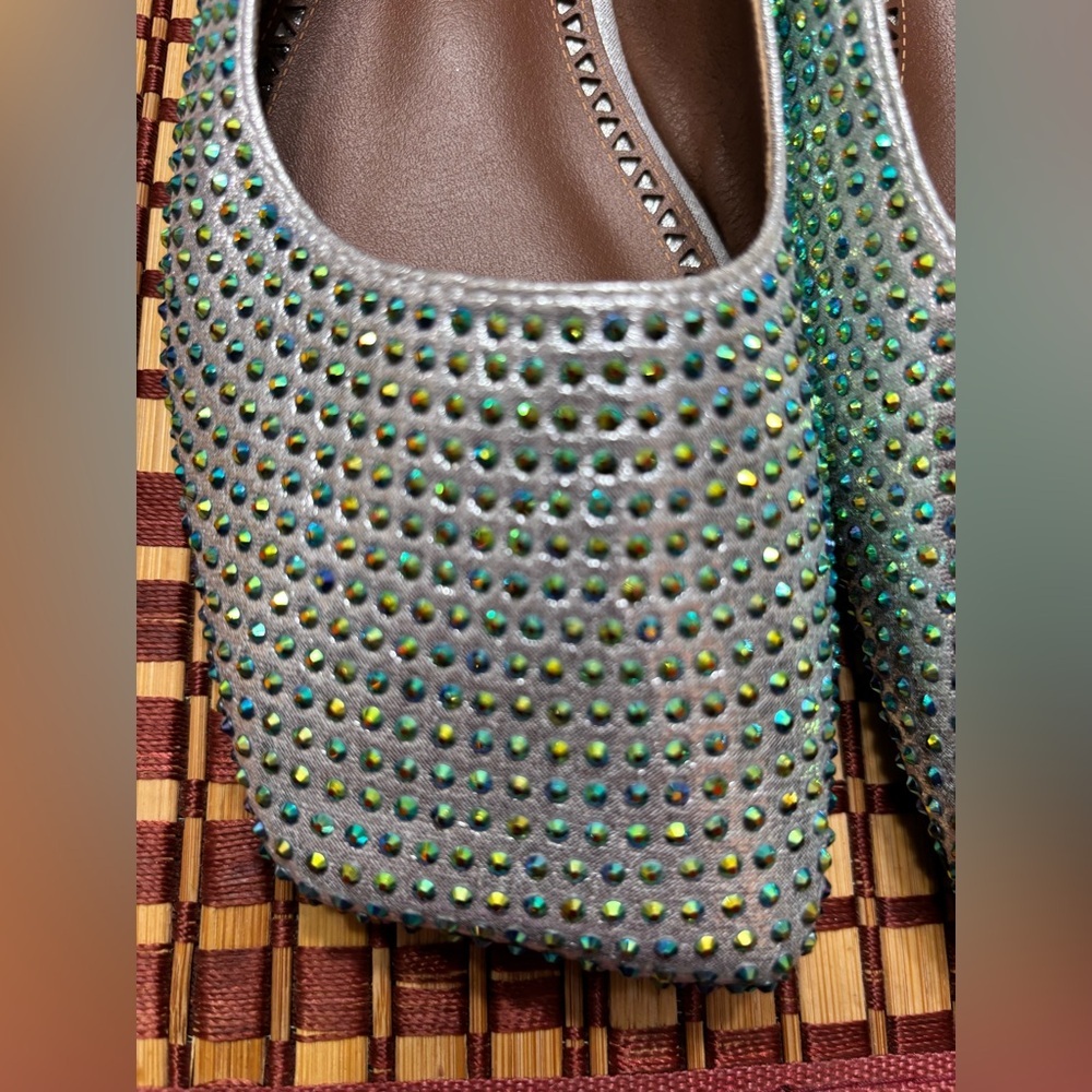 Source Unknown Iridescent Crystal-Embellished Square-Toe Flats in Green - Picture 4 of 4